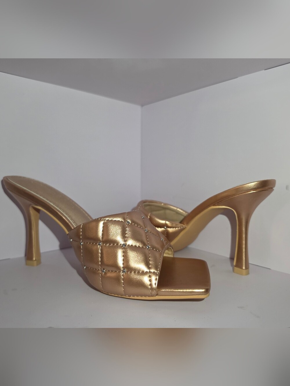 Rose Gold Quilted High Heel Slide- New IN THE BOX